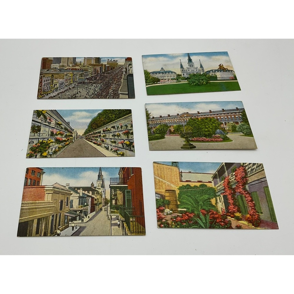 Vintage New Orleans Lithograph 2"x3" Set 6pc Multicolor French Quarter Souvenir